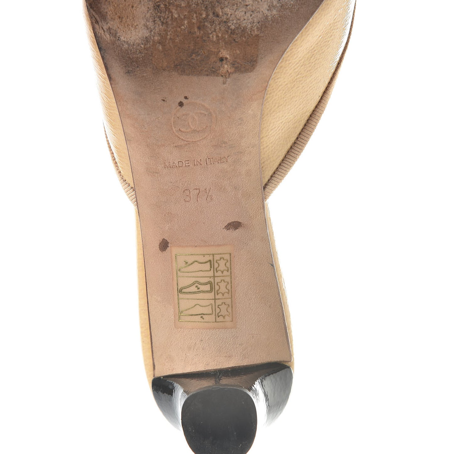 Lambskin Cap Toe CC Mules 37.5 Beige Black