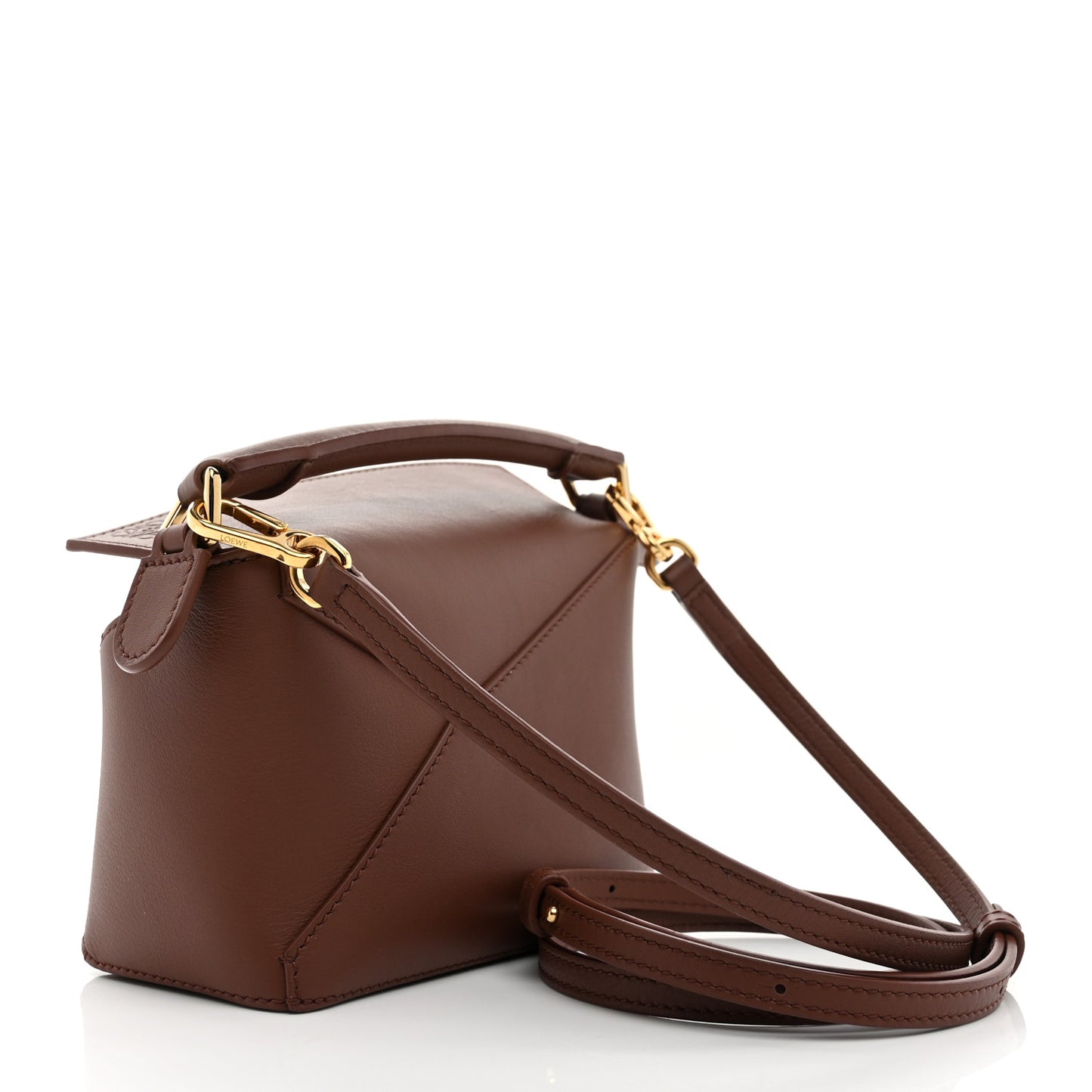 X SUNA FUJITA Satin Calfskin Mini Hamster Puzzle Edge Bag Havana
