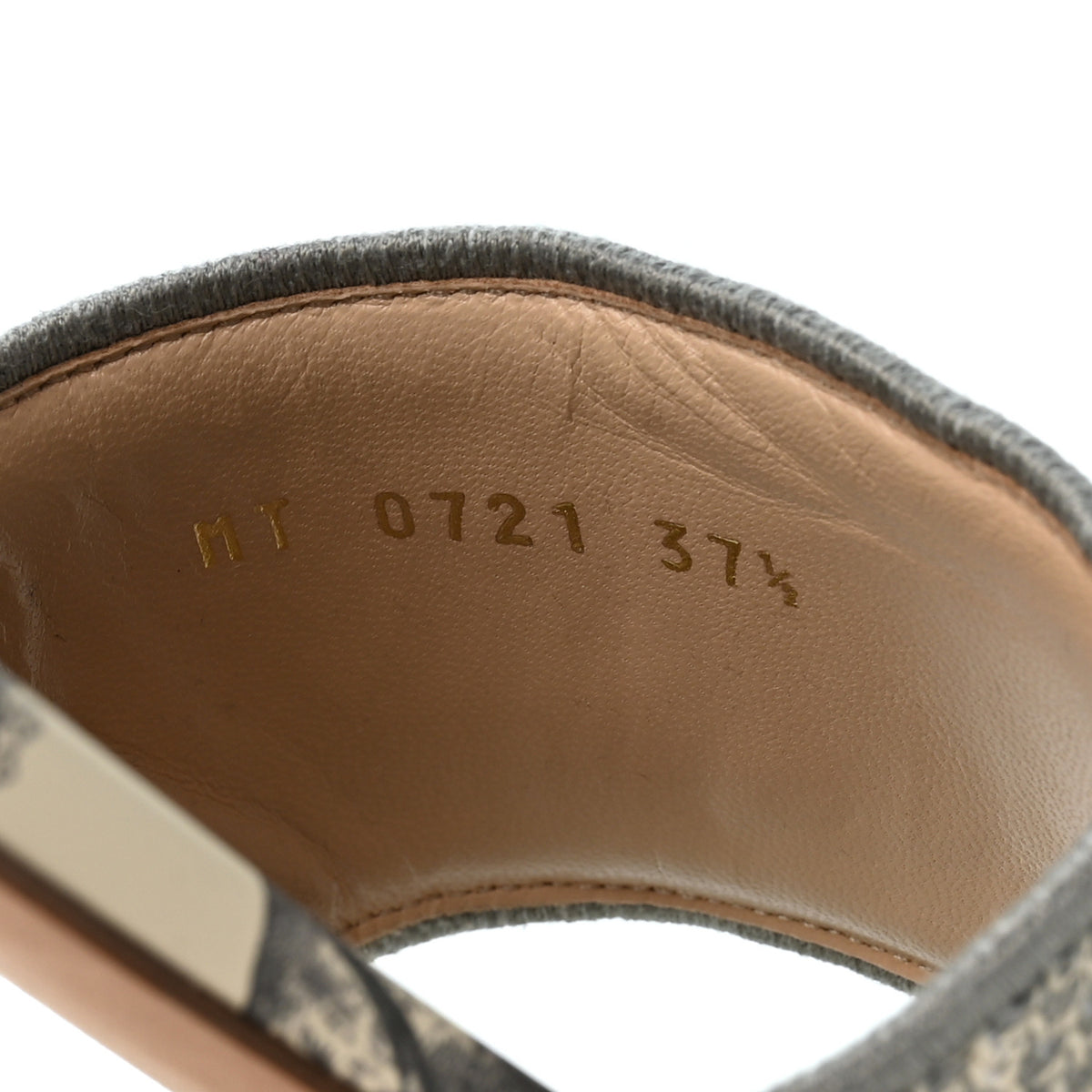 Canvas Toile De Jouy Embroidered Dway Flat Slide Sandals 37.5 Light Grey