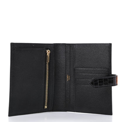 Hermes Shiny Alligator Bearn Compact Wallet Black 5 of 9
