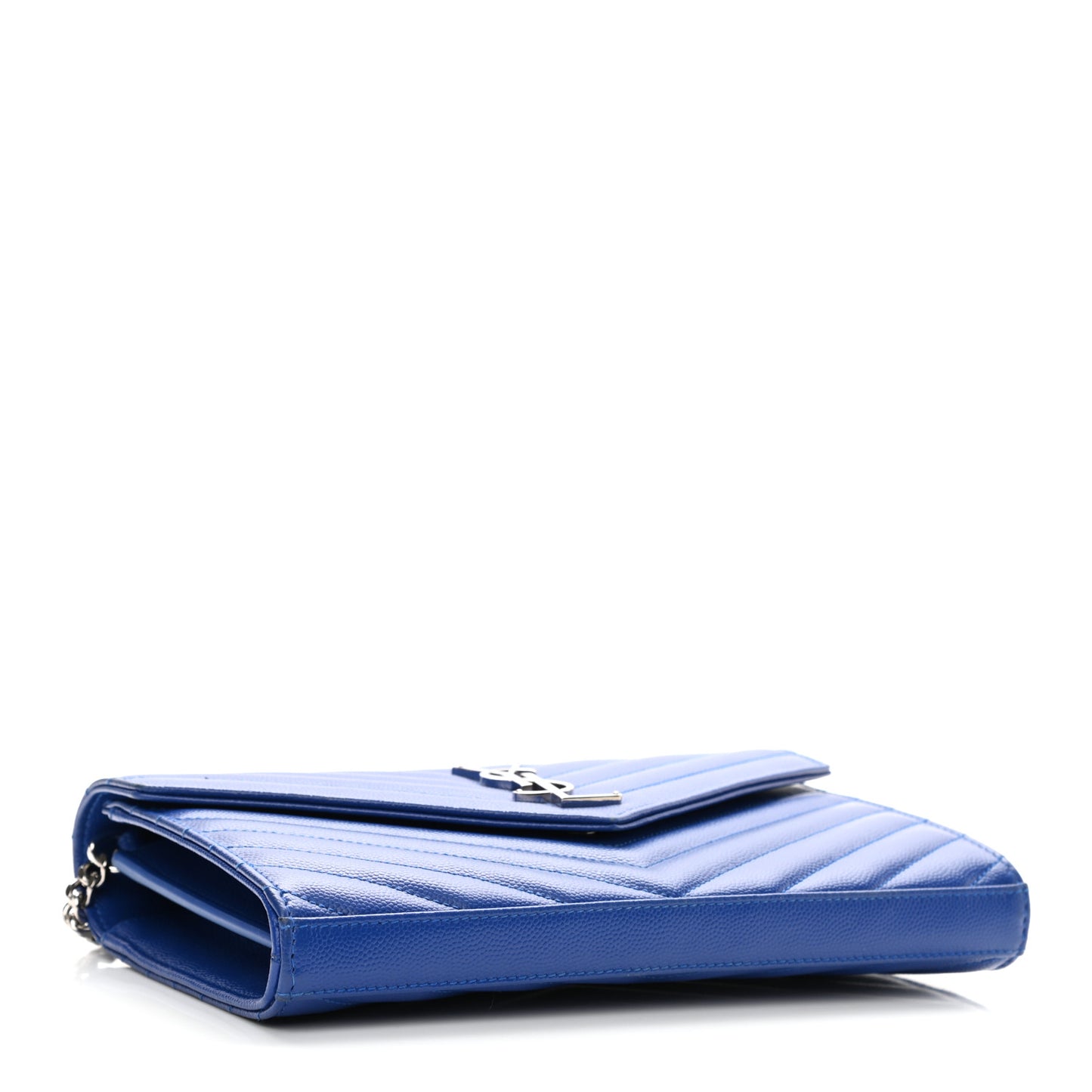 Grain De Poudre Matelasse Chevron Monogram Chain Wallet Blue Majorelle