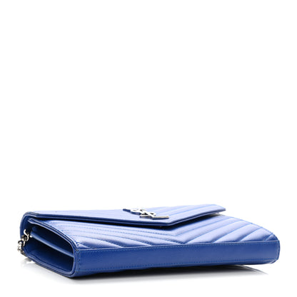 Saint Laurent Grain De Poudre Matelasse Chevron Monogram Chain Wallet Blue Majorelle 4 of 9