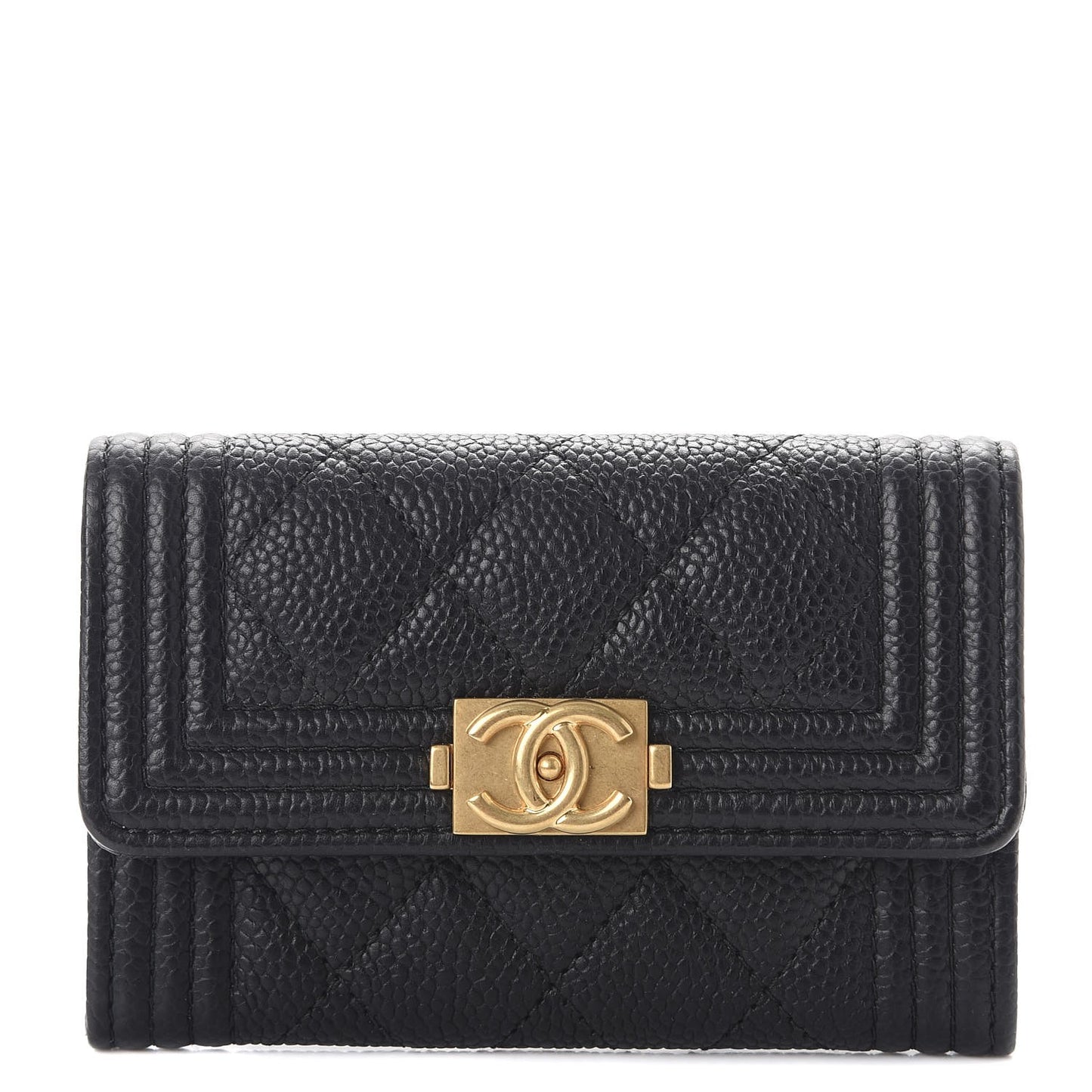 Caviar Quilted Boy Flap Card Holder Black