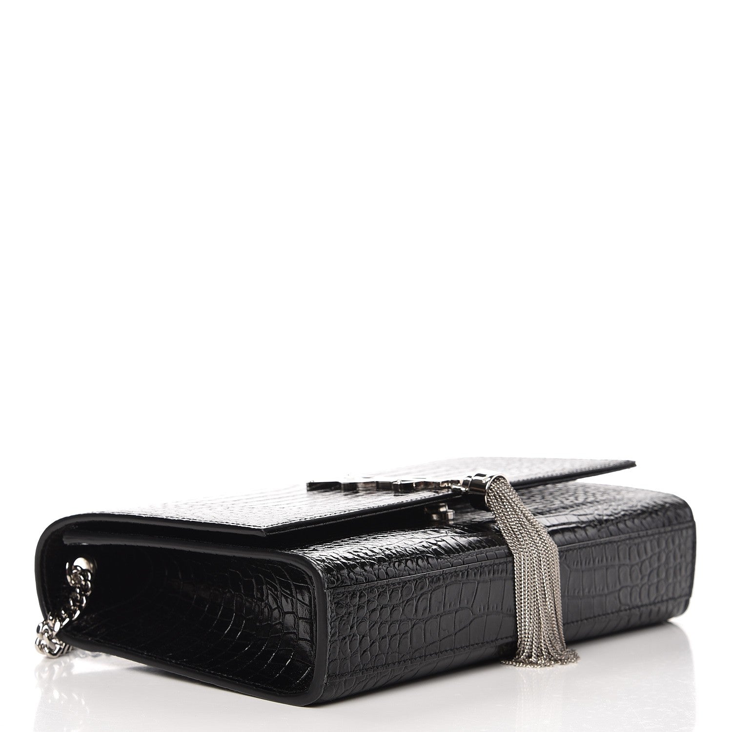 Saint Laurent Calfskin Crocodile Embossed Medium Classic Monogram Kate Tassel Satchel Black 4 of 7