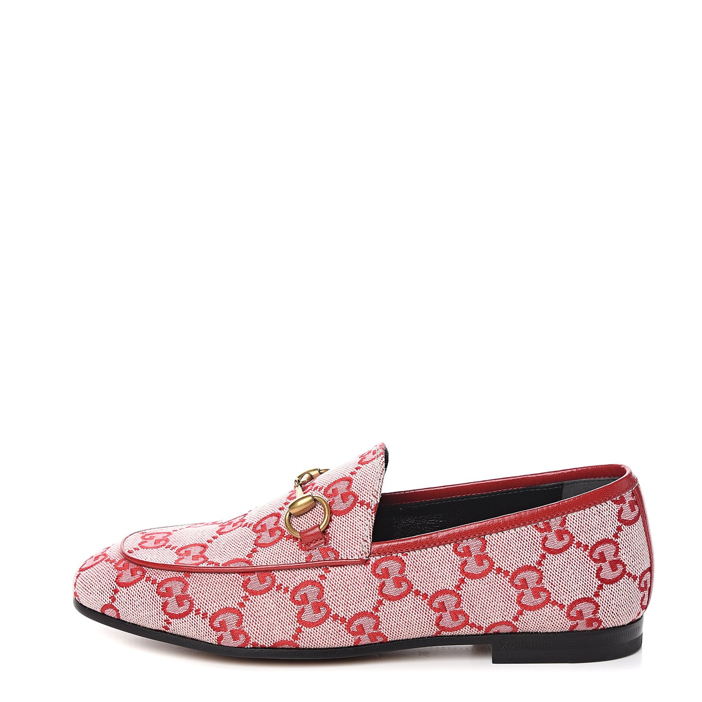 Canvas GG Monogram Horsebit Womens Jordaan Loafers 34 Gardenia Hibiscus Red