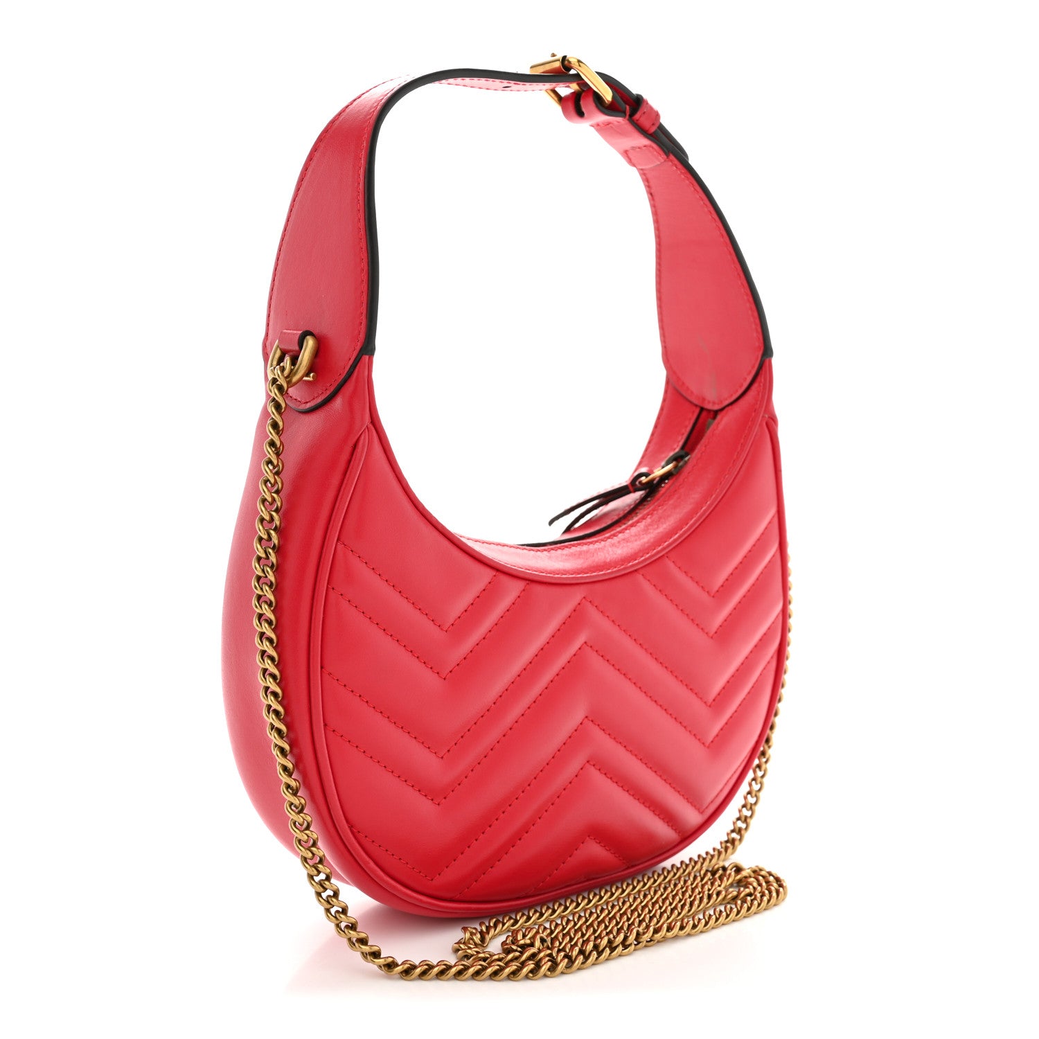 Gucci Calfskin Matelasse Chevron Mini GG Marmont Half Moon Hobo Rosso 3 of 12
