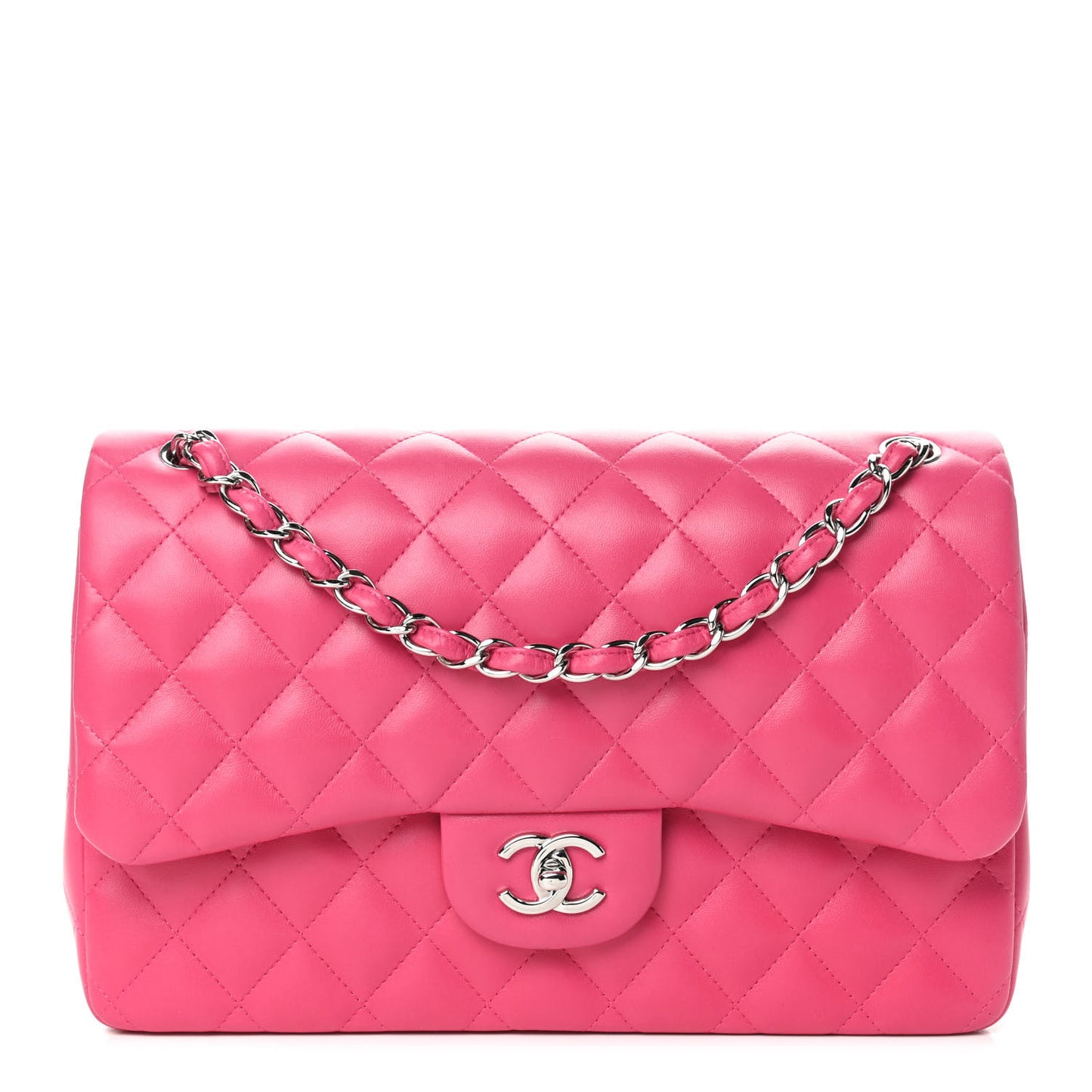 Lambskin Quilted Jumbo Double Flap Dark Pink