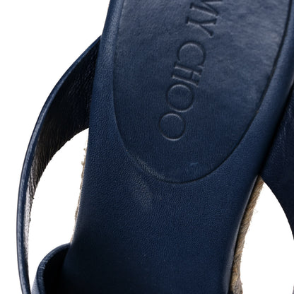 Jimmy Choo Calfskin Prima Cork Wedge Sandals 38.5 Blue 10 of 10