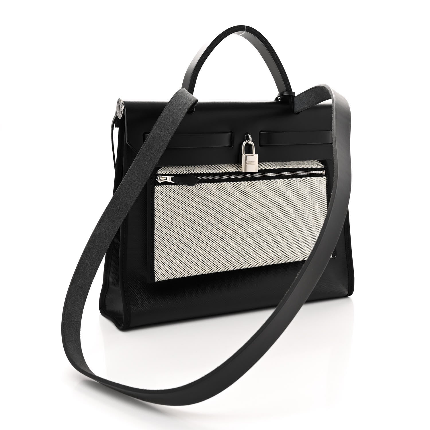 Hermes Toile H Berline Vache Hunter Herbag Zip PM 31 Black Ecru 4 of 13