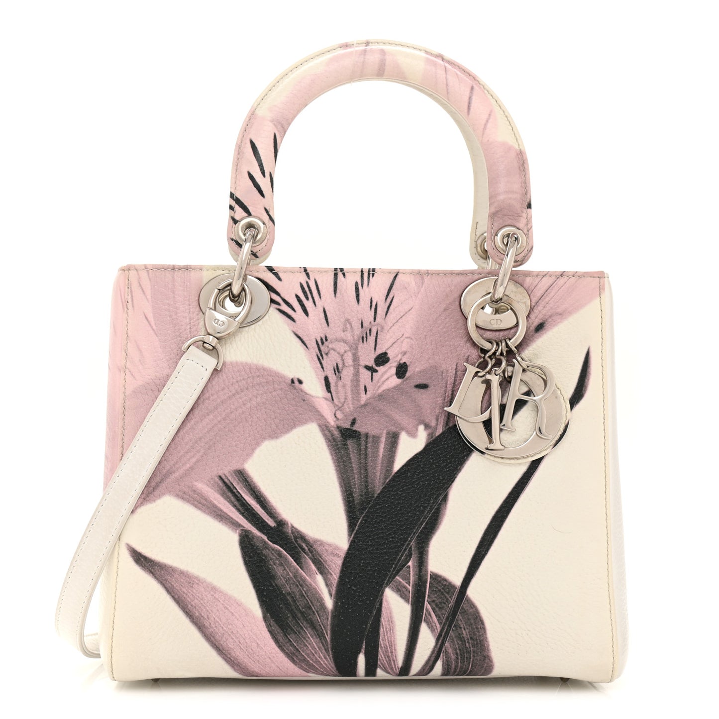 Deerskin Floral Printed Medium Lady Dior White
