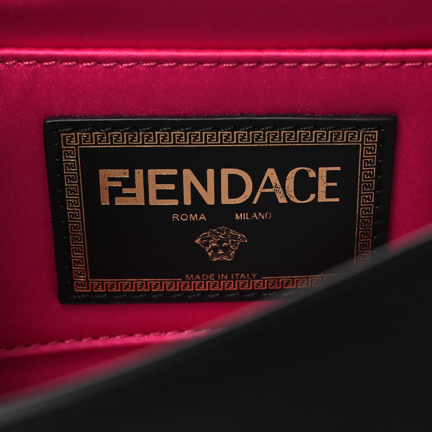 Fendi X VERSACE Vitello Seta Fendace Brooch Baguette Black 1625908