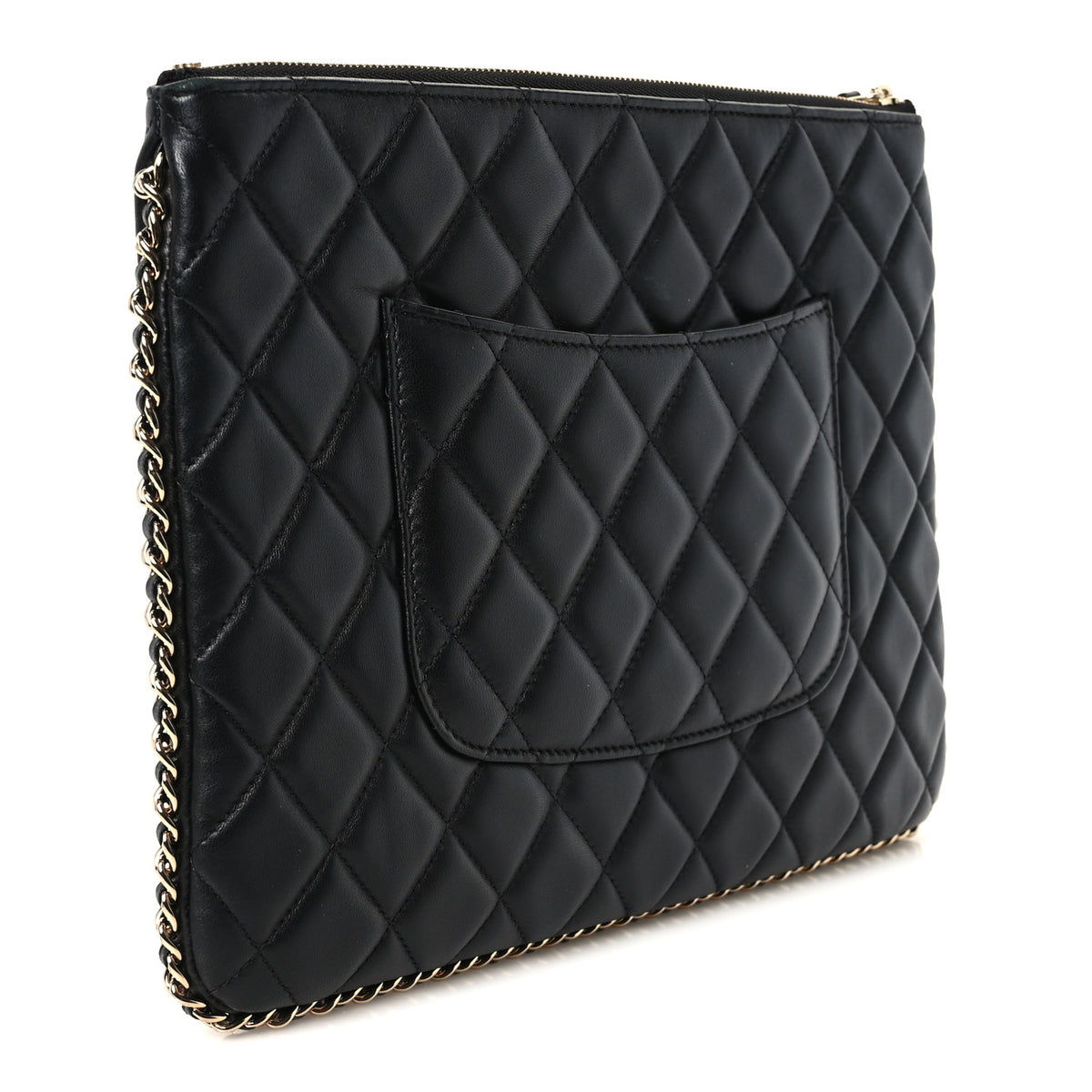 Lambskin Quilted Chain Around Medium Cosmetic Case Black
