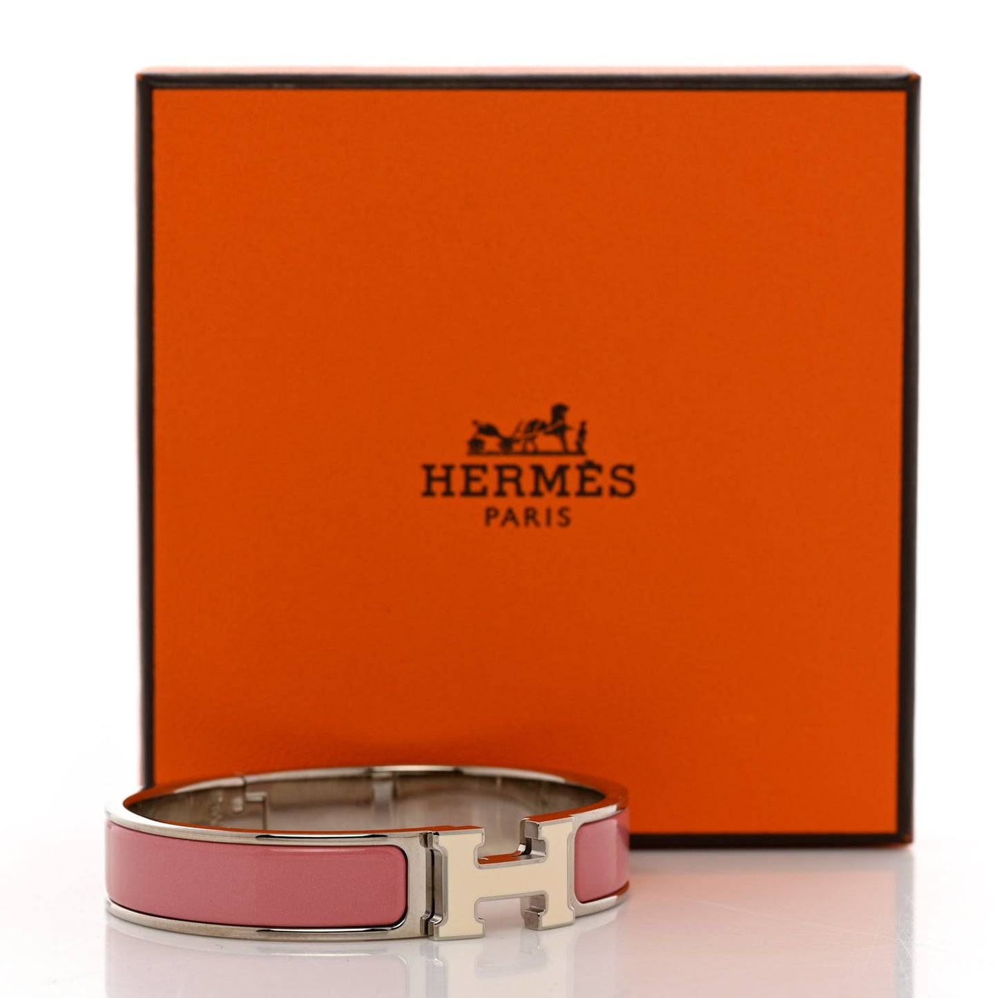 Enamel Narrow Clic Clac H Bracelet GM Rose Velours White