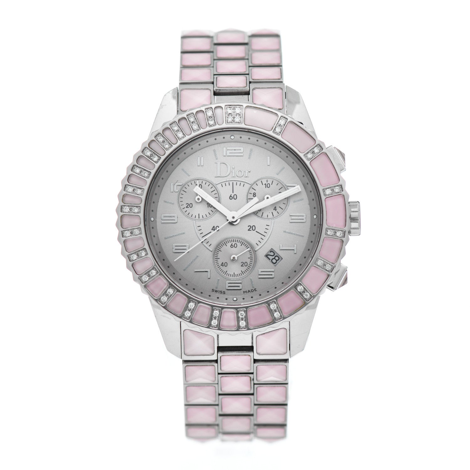 Christian Dior Stainless Steel Diamond Sapphire 38mm Christal Chronograph Quartz Watch Pink 1 of 4