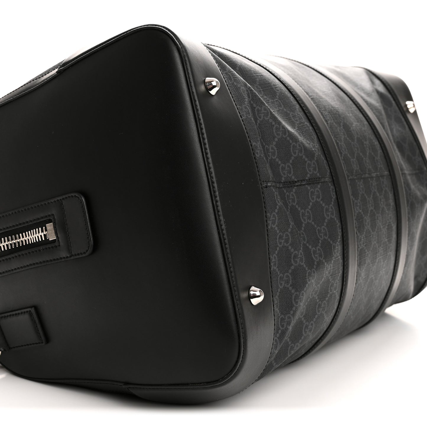 Soft GG Supreme Monogram Appia Calfskin Web Large Carry On Duffle Bag Black Grey