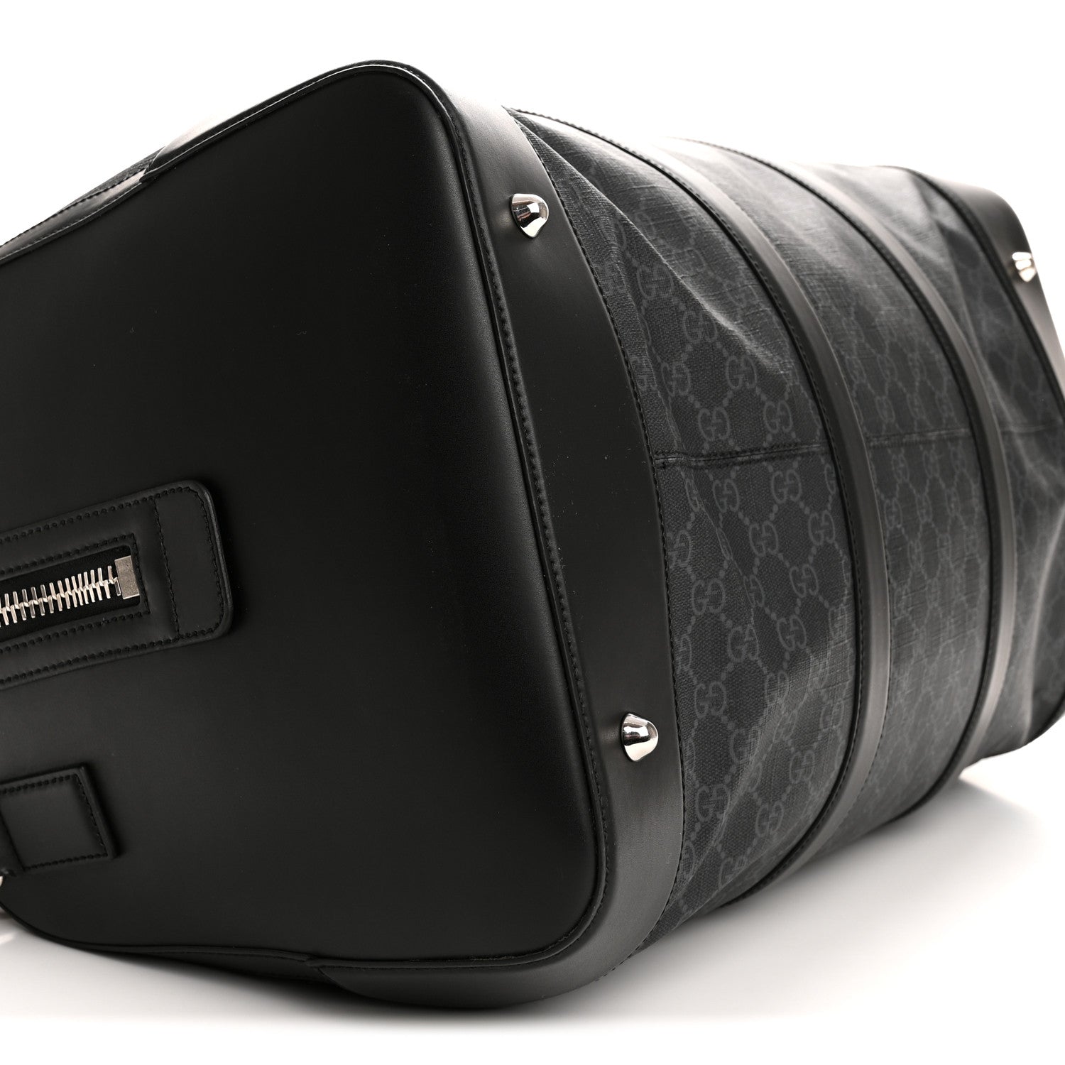 Gucci Soft GG Supreme Monogram Appia Calfskin Web Large Carry On Duffle Bag Black Grey 8 of 12