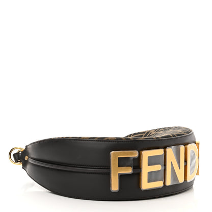 Fendi Fabric Jacquard Vitello Grace FF 1974 Small Fendigraphy Hobo Bag Tobacco Moro Ebano 8 of 11