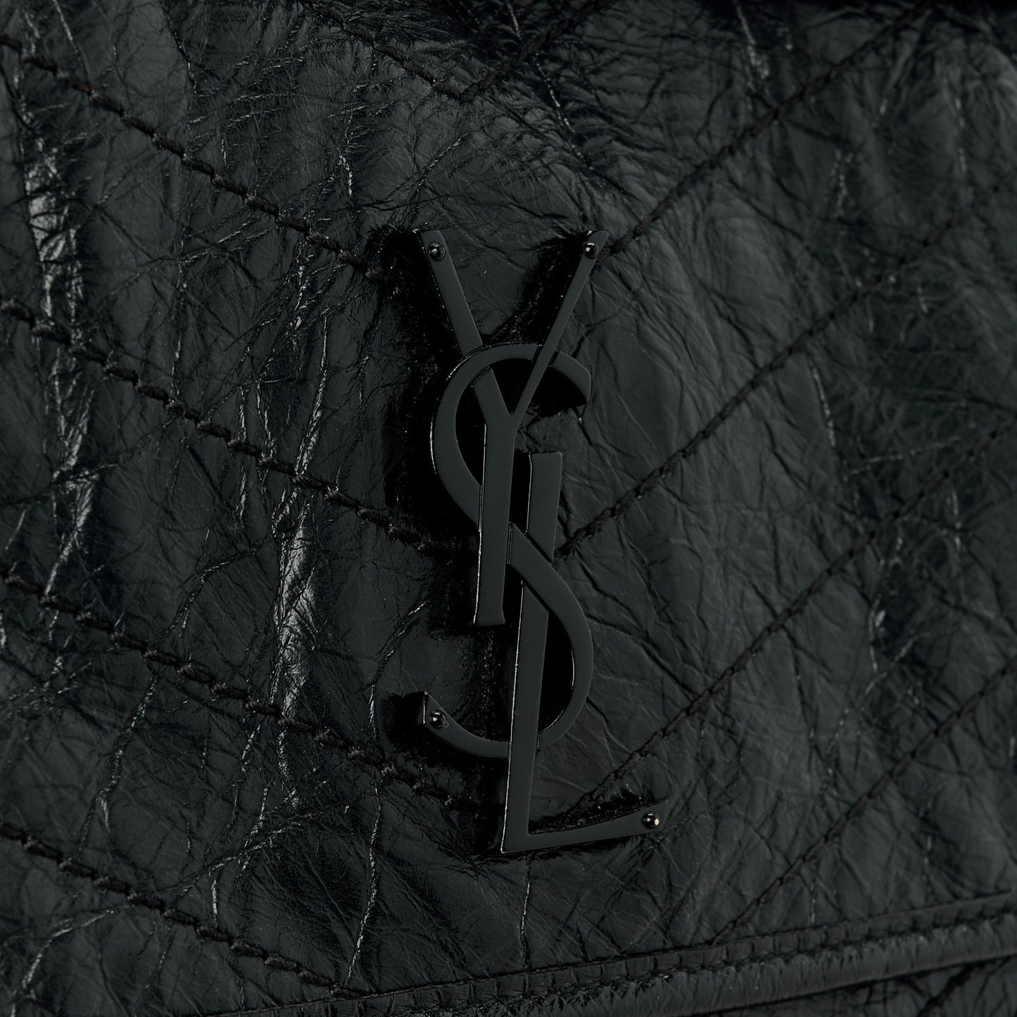 Crinkled Calfskin Matelasse Monogram Medium Niki Chain Satchel Black