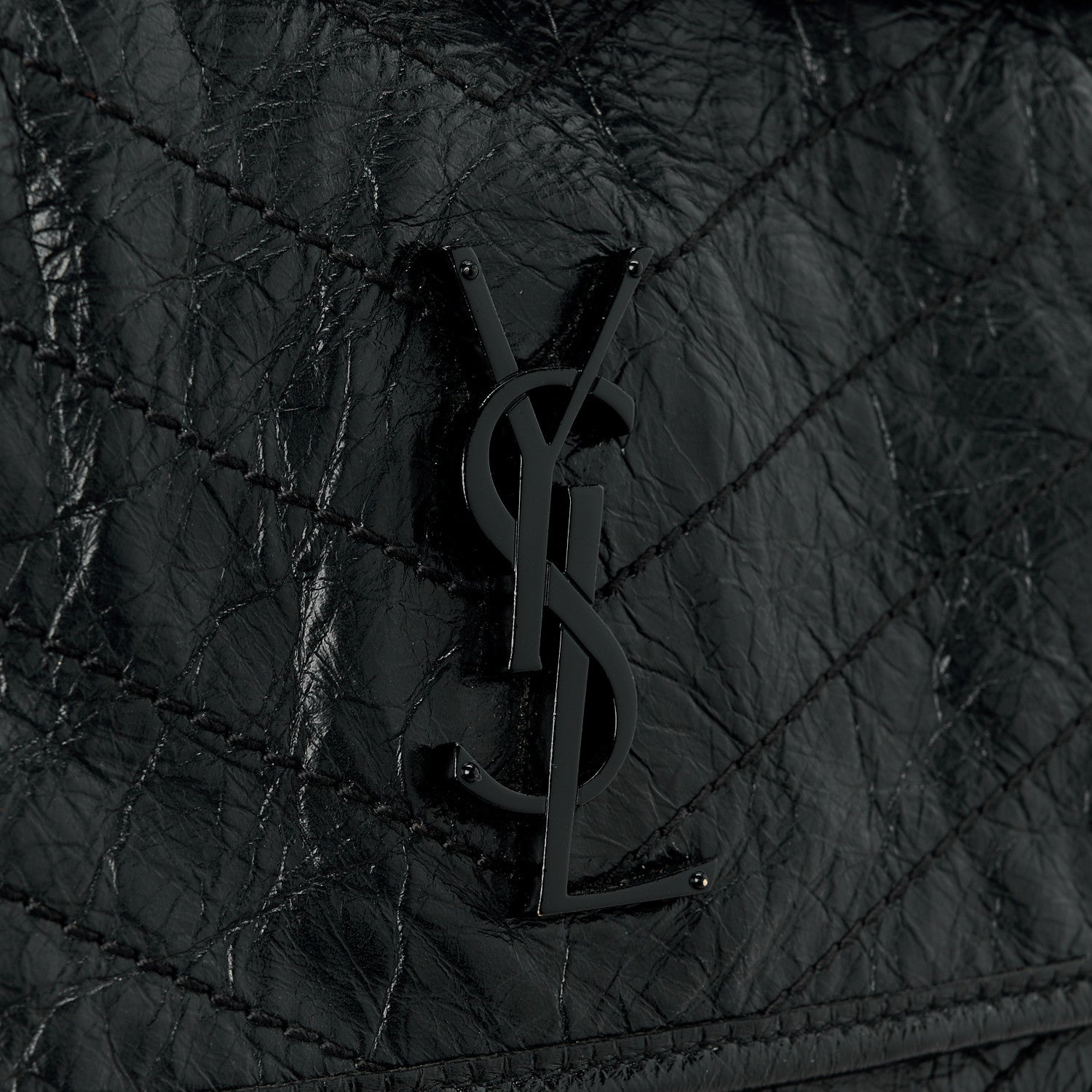 Saint Laurent Crinkled Calfskin Matelasse Monogram Medium Niki Chain Satchel Black 14 of 15