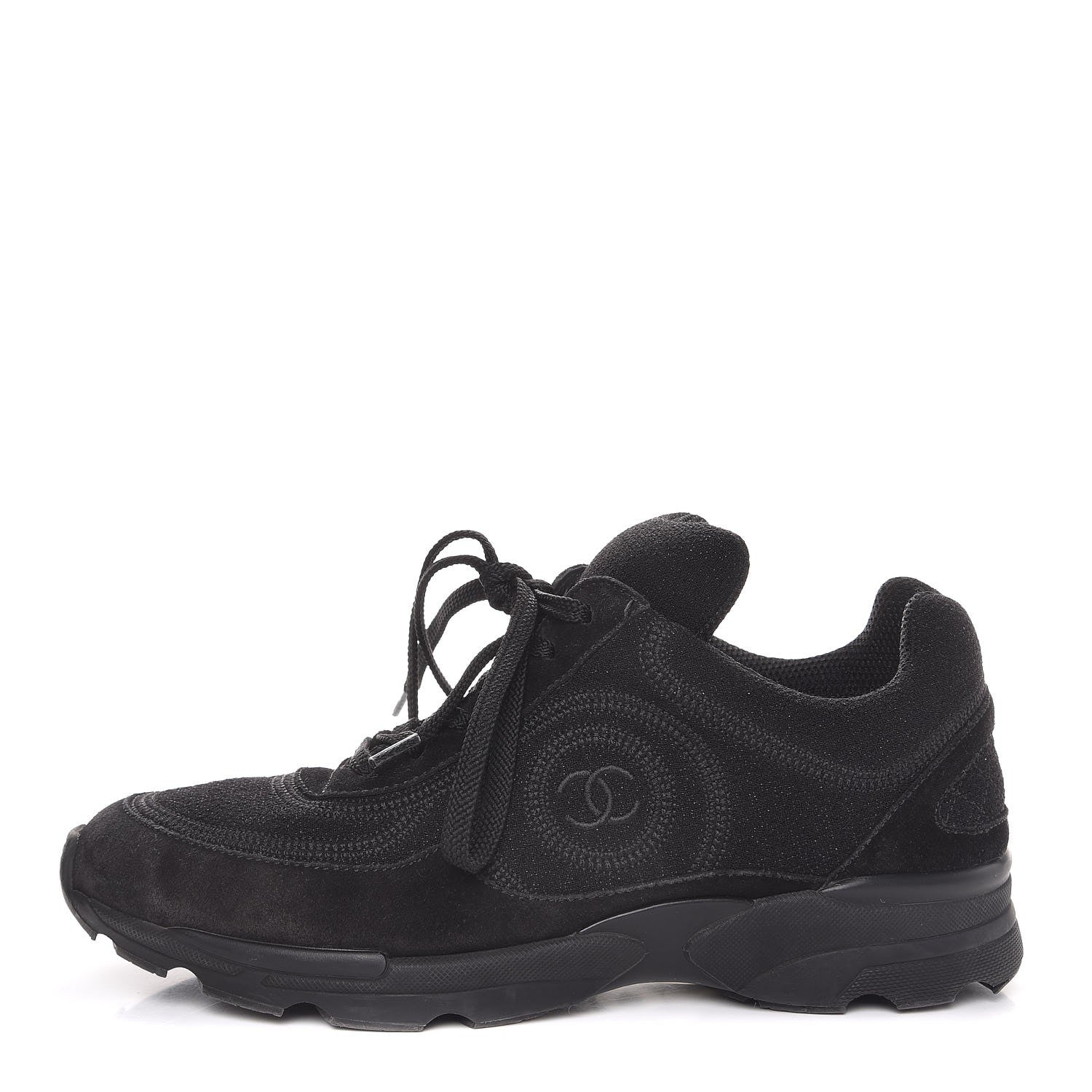Chanel Suede Calfskin CC Sneakers 36.5 Black 1 of 10