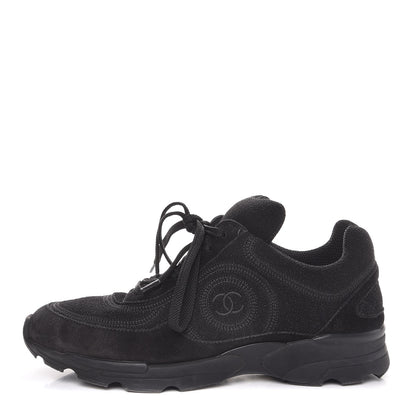 Chanel Suede Calfskin CC Sneakers 36.5 Black 1 of 10