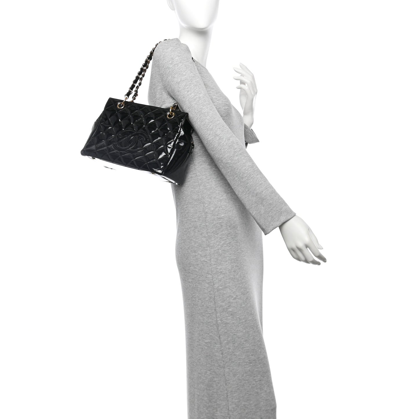 Patent Quilted Petit Timeless Tote PTT Black