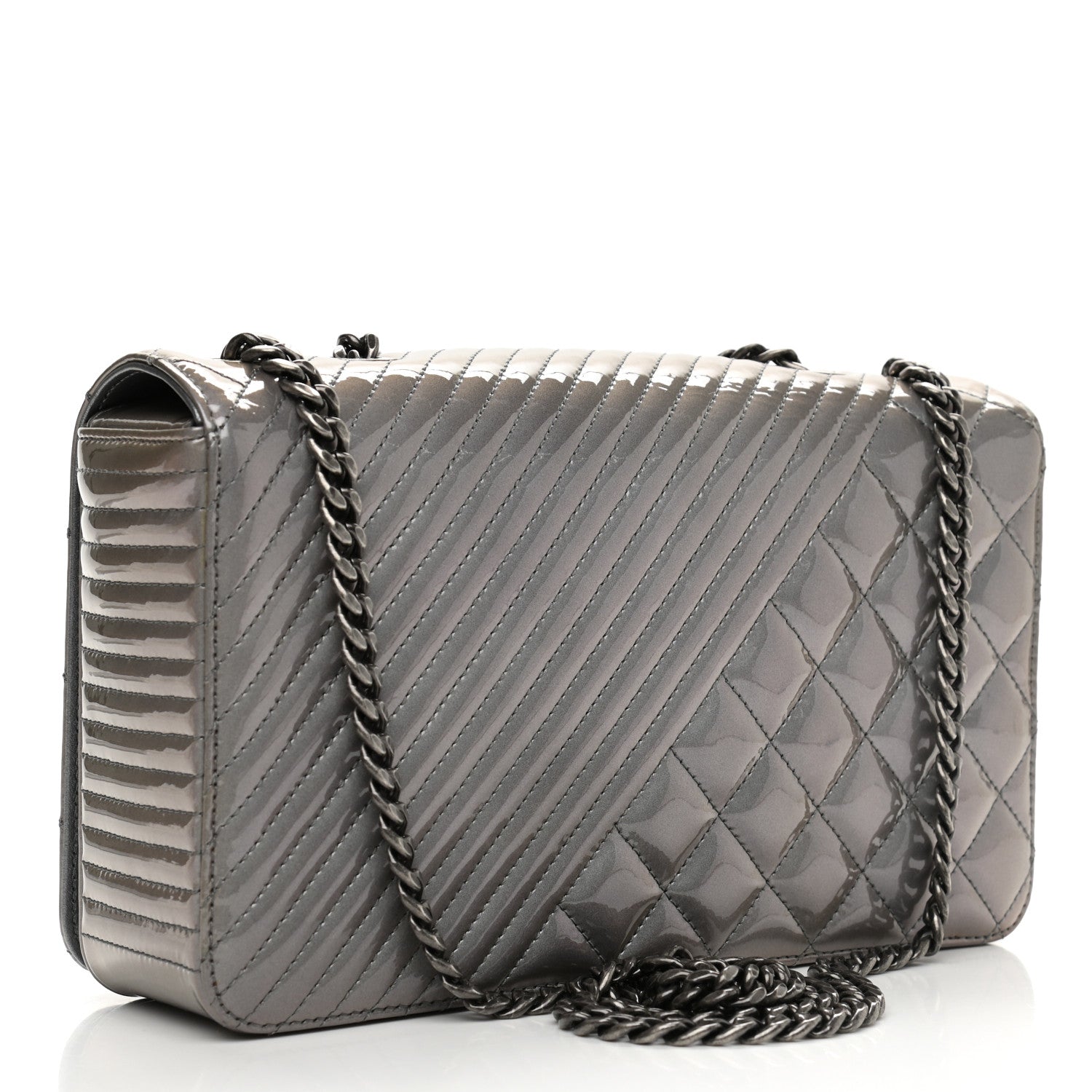 Chanel Metallic Patent Quilted Medium Coco Boy Flap Dark Silver 2 of 11