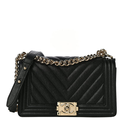 Chanel Caviar Chevron Quilted Medium Boy Flap Black 1 of 11