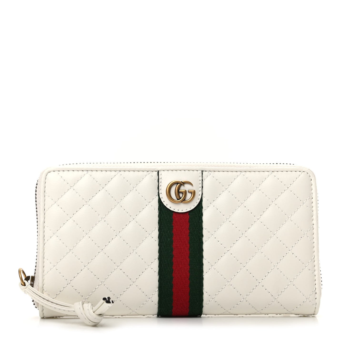 Calfskin Web Trapuntata GG Zip Around Wallet Off White