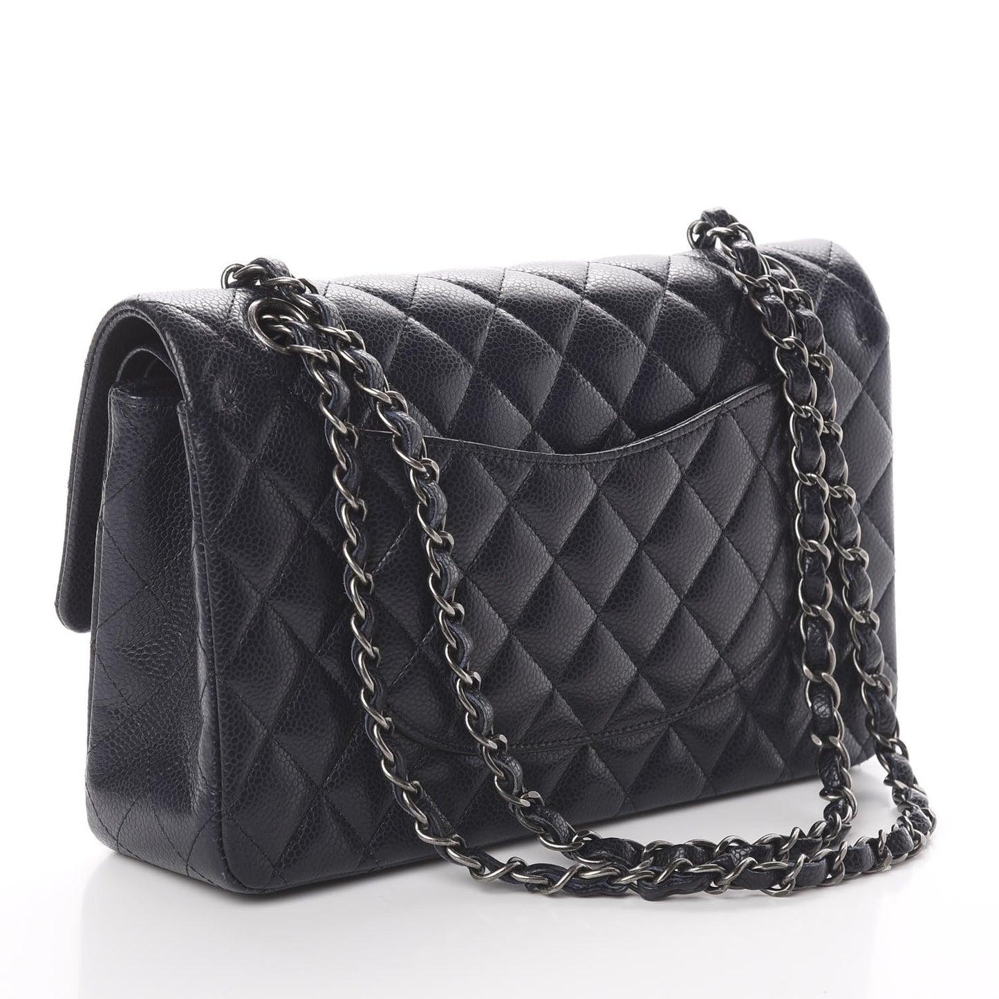 Caviar Quilted Medium Double Flap Navy