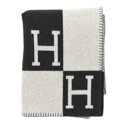 Hermes Wool Cashmere Signature Avalon Blanket Ecru Gris Fonce 1 of 5
