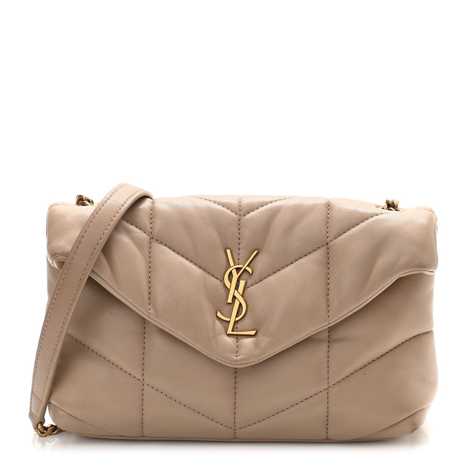 Saint Laurent Lambskin Quilted Toy Loulou Puffer Monogram Chain Satchel Nude Powder 1 of 12