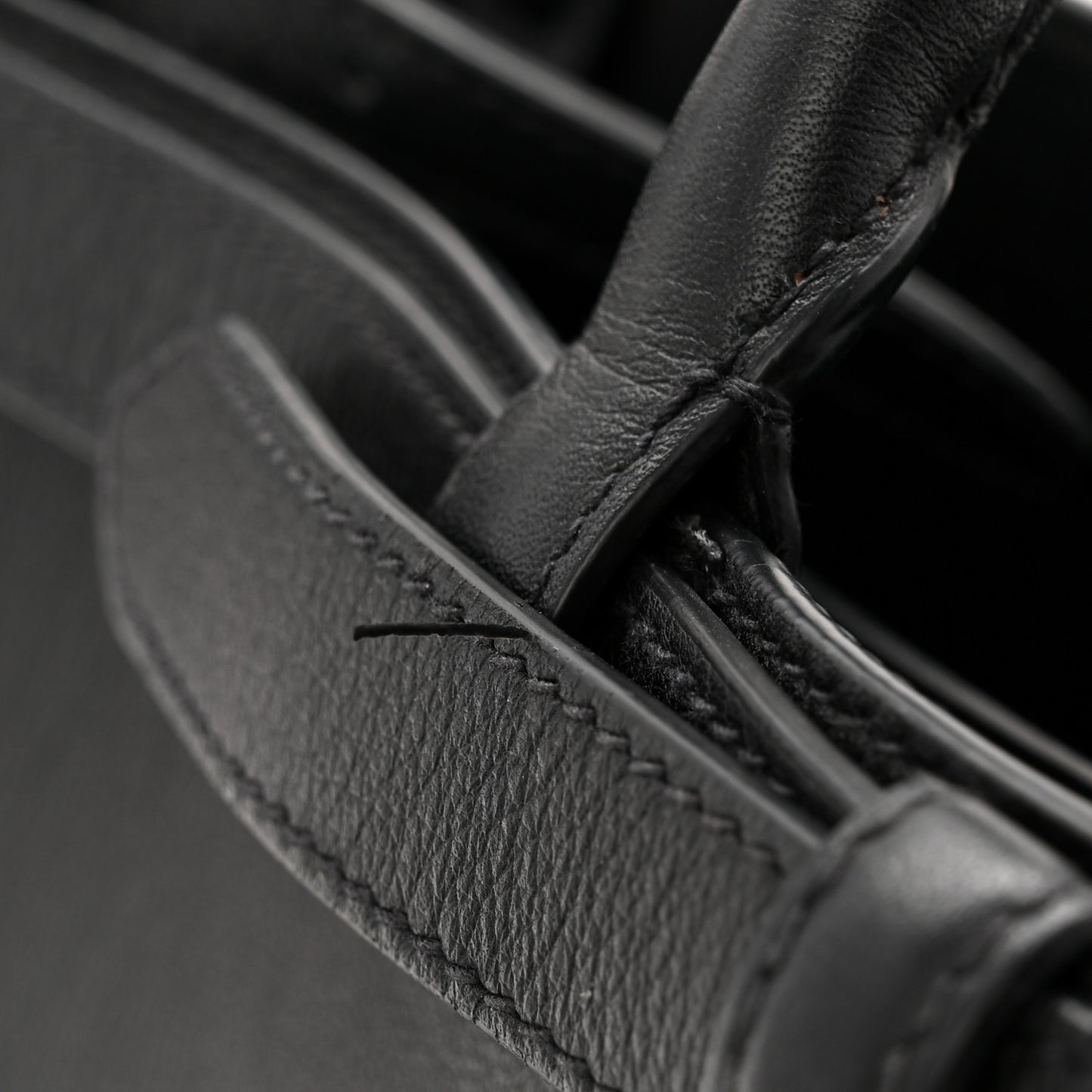 Soft Grain Calfskin Small Double Belt Tote Black