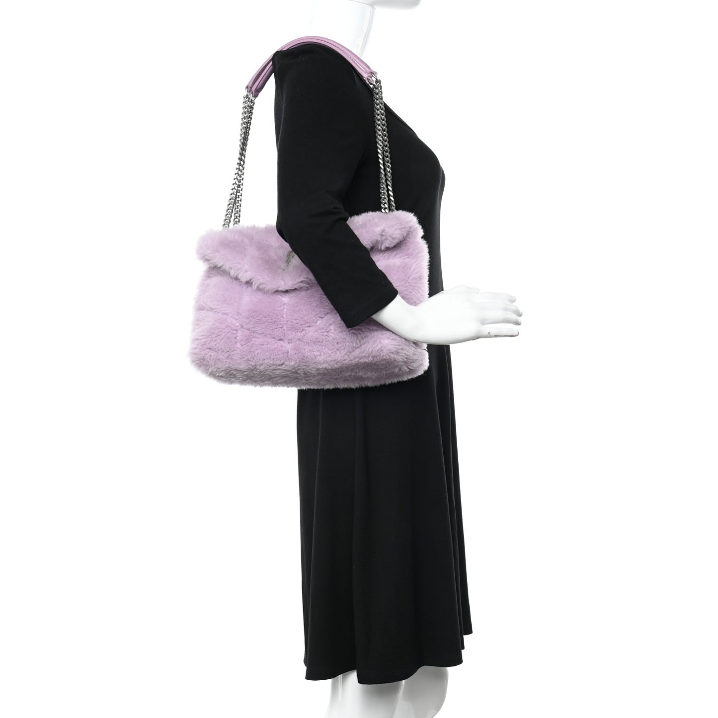 Merino Shearling Lambskin Quilted Small Loulou Puffer Monogram Chain Satchel Lila