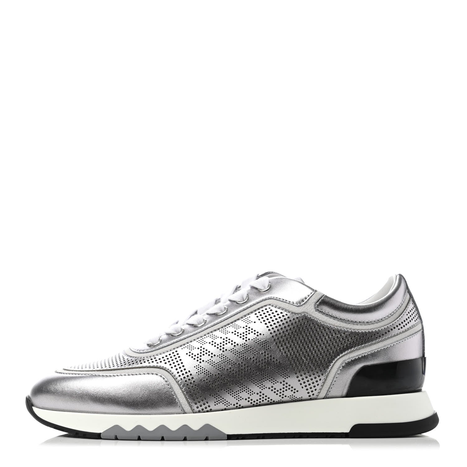 Hermes Perforated Calfskin Womens Addict Sneakers 38.5 Gris Argenté Vieille Blanc 1 of 4