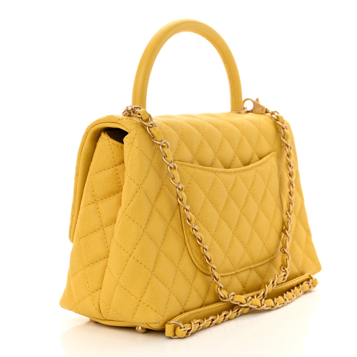 Caviar Quilted Small Coco Handle Flap Yellow