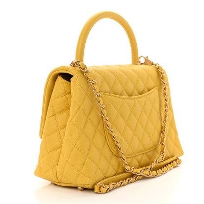 Chanel Caviar Quilted Small Coco Handle Flap Yellow 3 of 13