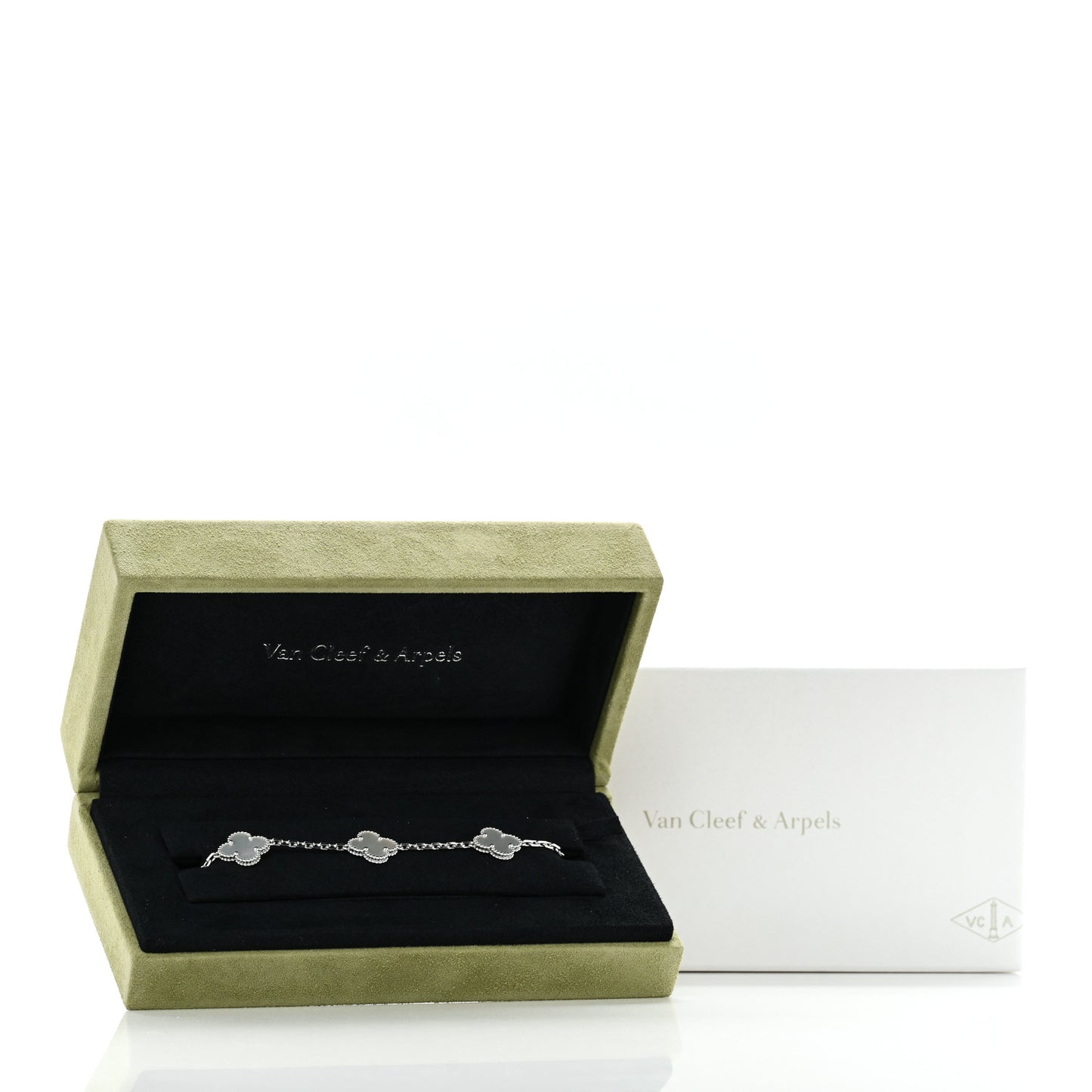 18K White Gold Mother of Pearl 5 Motifs Vintage Alhambra Bracelet