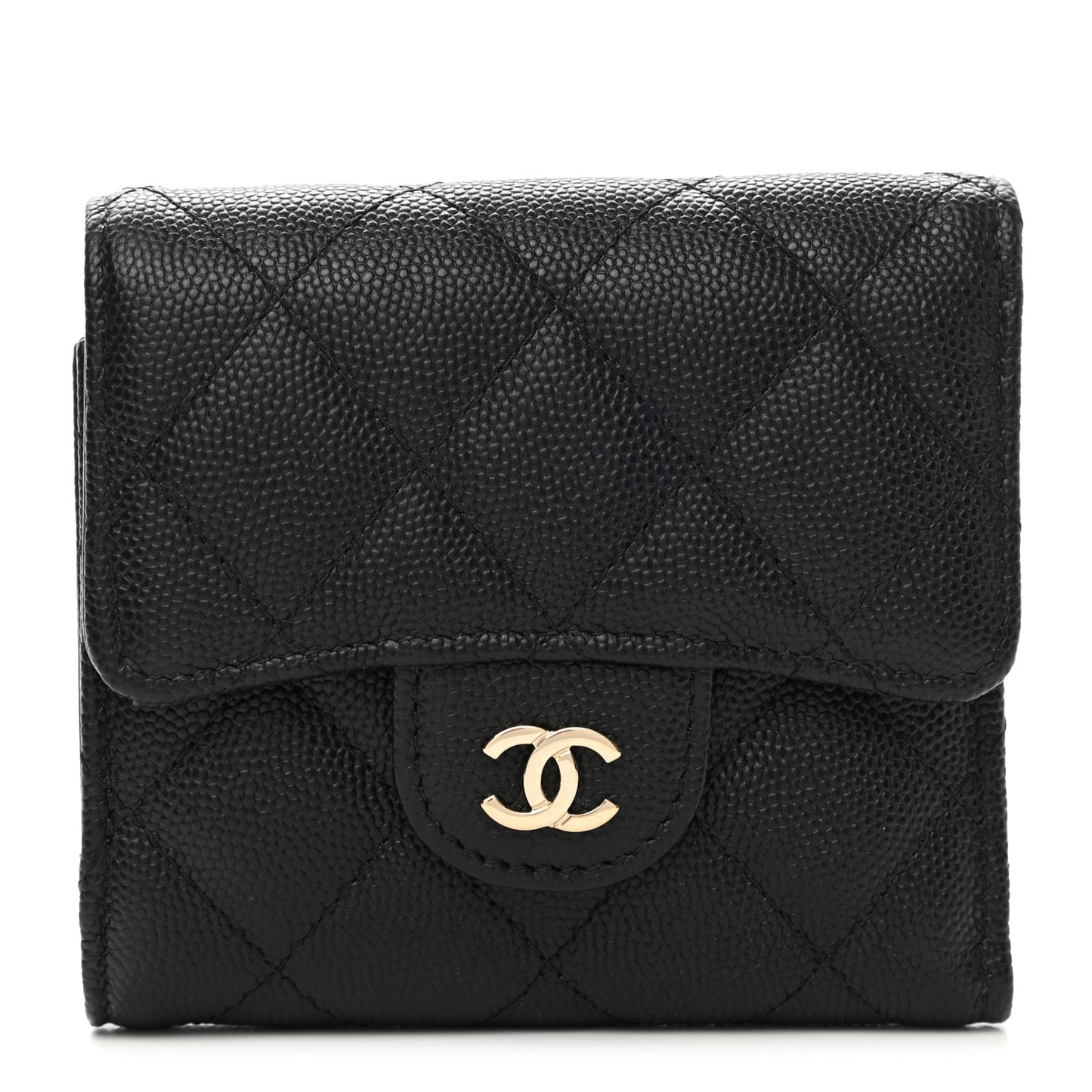 Caviar Quilted Small Flap Wallet Black