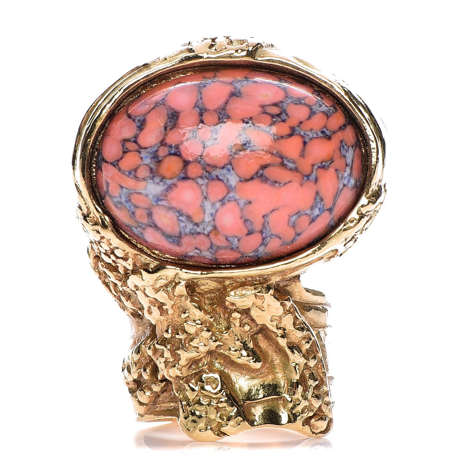 Saint Laurent Glass Cabochon Arty Ovale Ring 6 Gold Coral 1 of 4