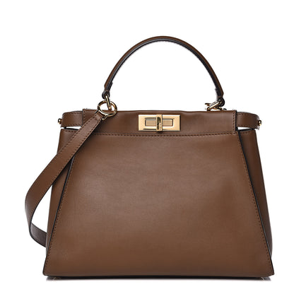 Fendi Vitello Seta Fabric Jacquard Pequin Medium Peekaboo Iconic Satchel Foresta Tobacco 1 of 11