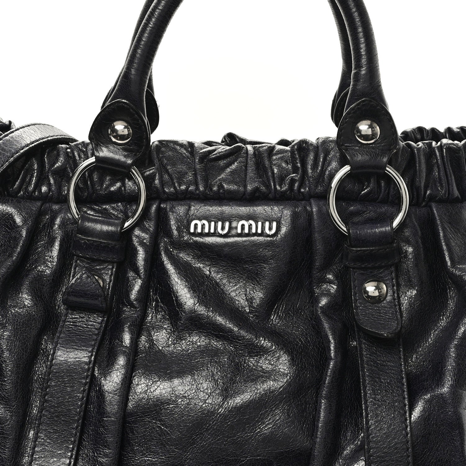 Miu Miu Vitello Lux Gathered Tote Black 7 of 12