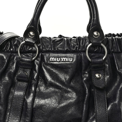 Miu Miu Vitello Lux Gathered Tote Black 7 of 12