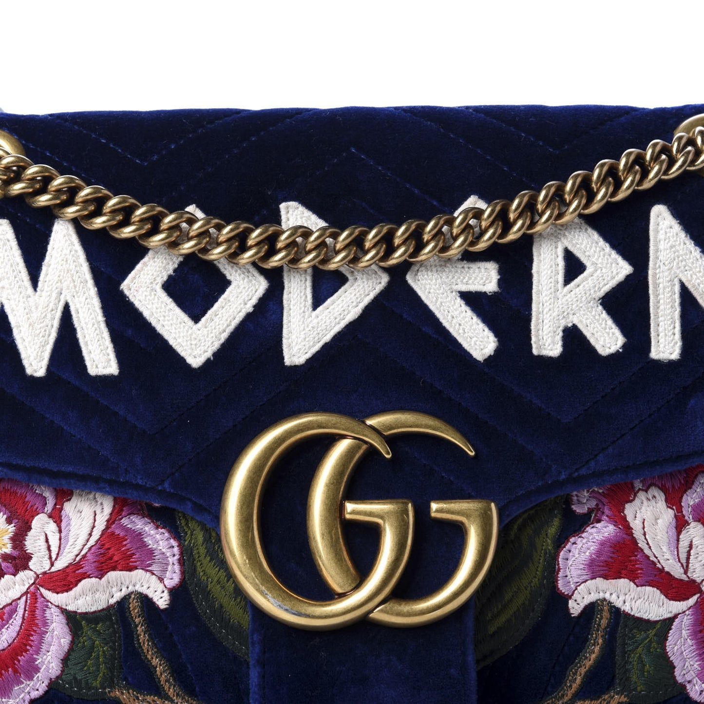 Velvet Matelasse Modern Embroidered Medium GG Marmont Shoulder Bag Cobalt