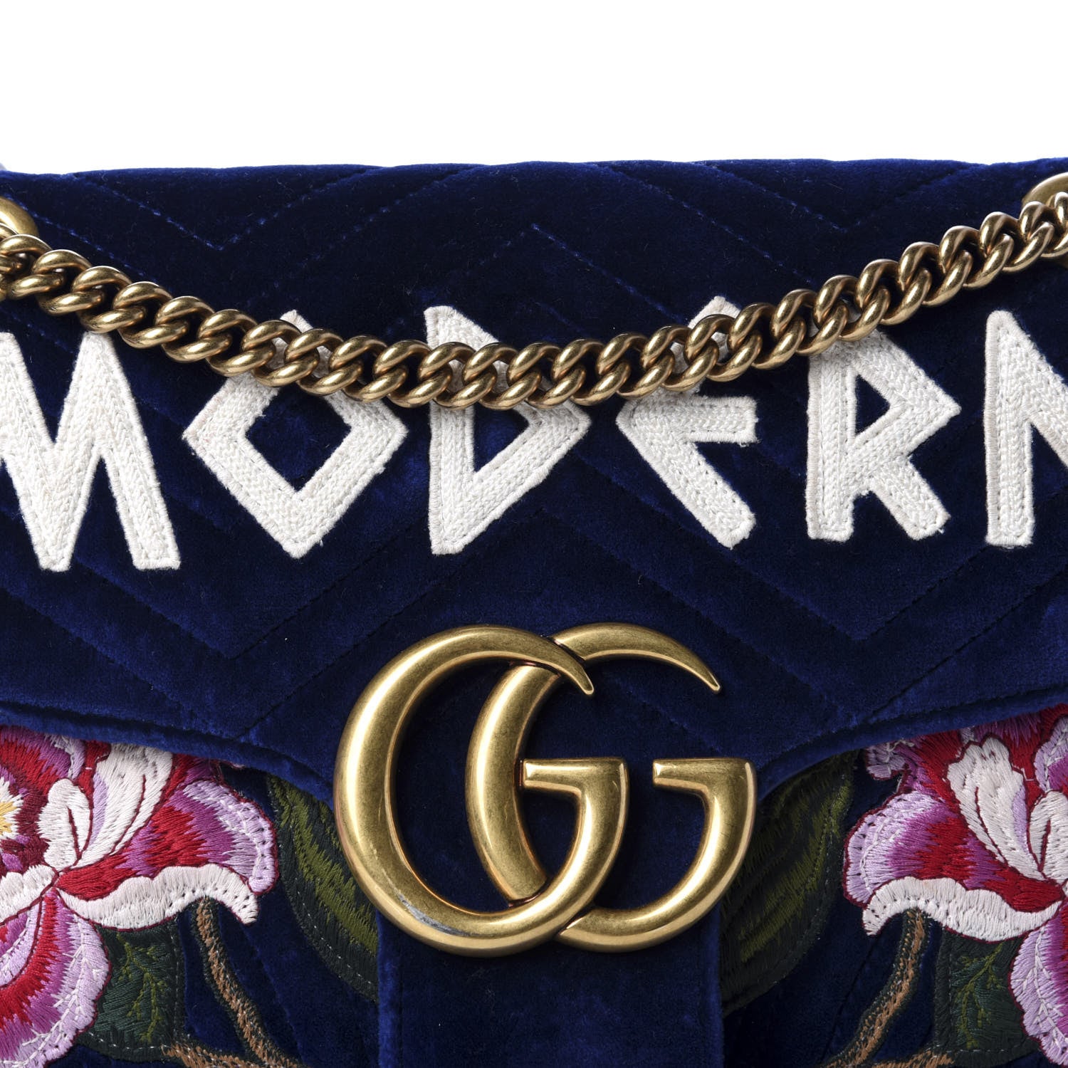 Gucci Velvet Matelasse Modern Embroidered Medium GG Marmont Shoulder Bag Cobalt 12 of 12