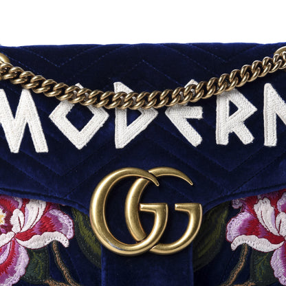 Gucci Velvet Matelasse Modern Embroidered Medium GG Marmont Shoulder Bag Cobalt 12 of 12