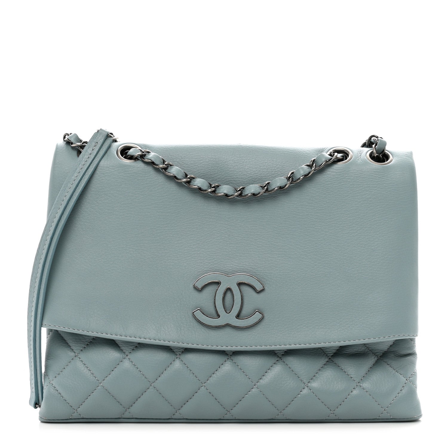 Chanel Distressed Calfskin Hamptons Flap Light Blue 1 of 10