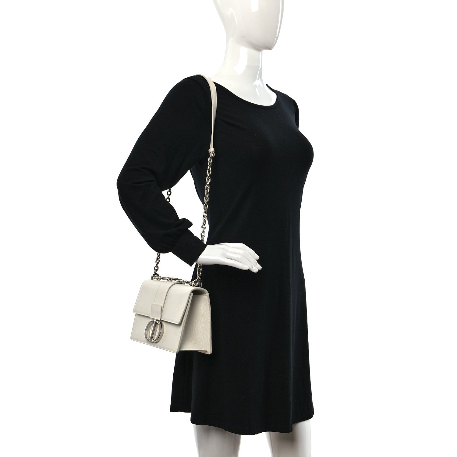 Christian Dior Grained Calfskin 30 Montaigne Chain Flap Bag White 2 of 13