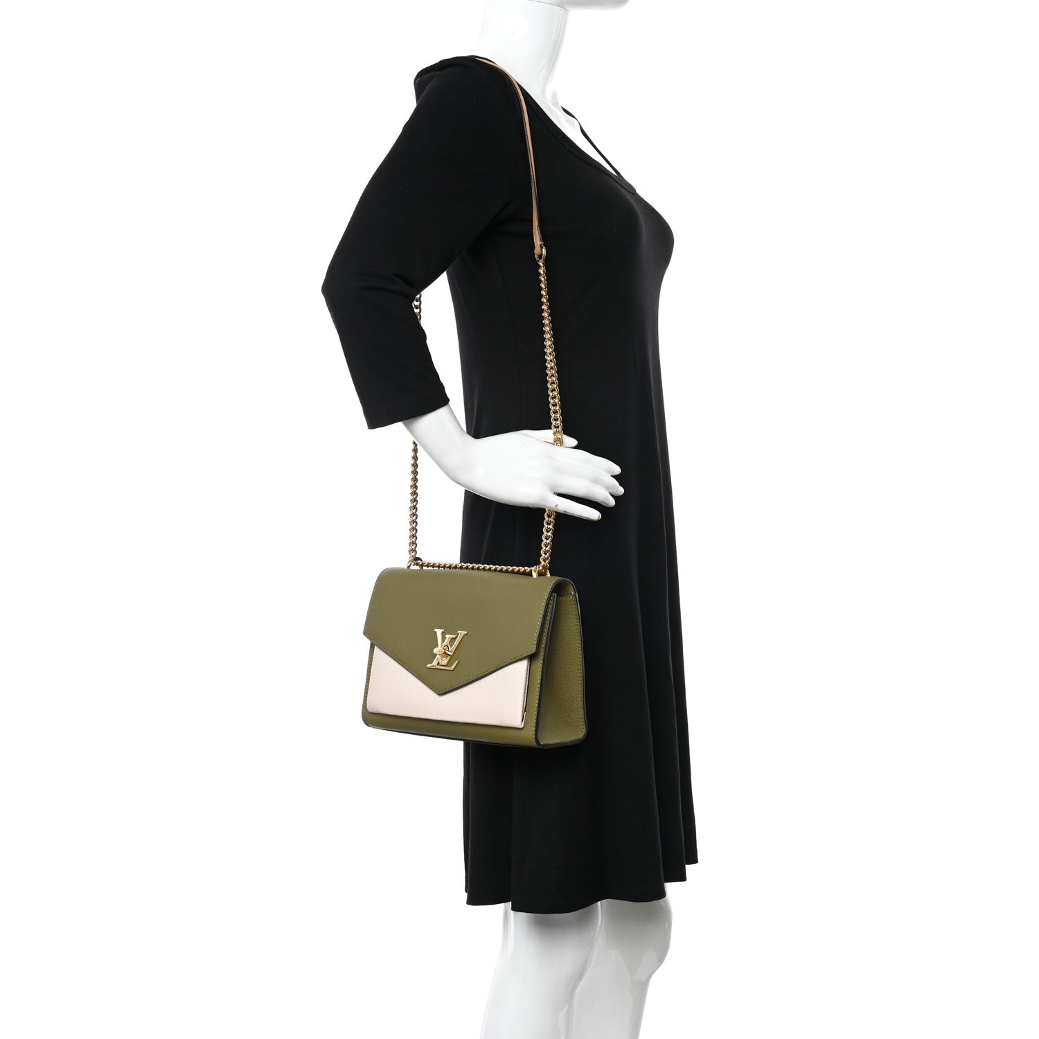 Louis Vuitton Soft Calfskin Mylockme Chain Bag BB Smokey Brown Green 2 of 11