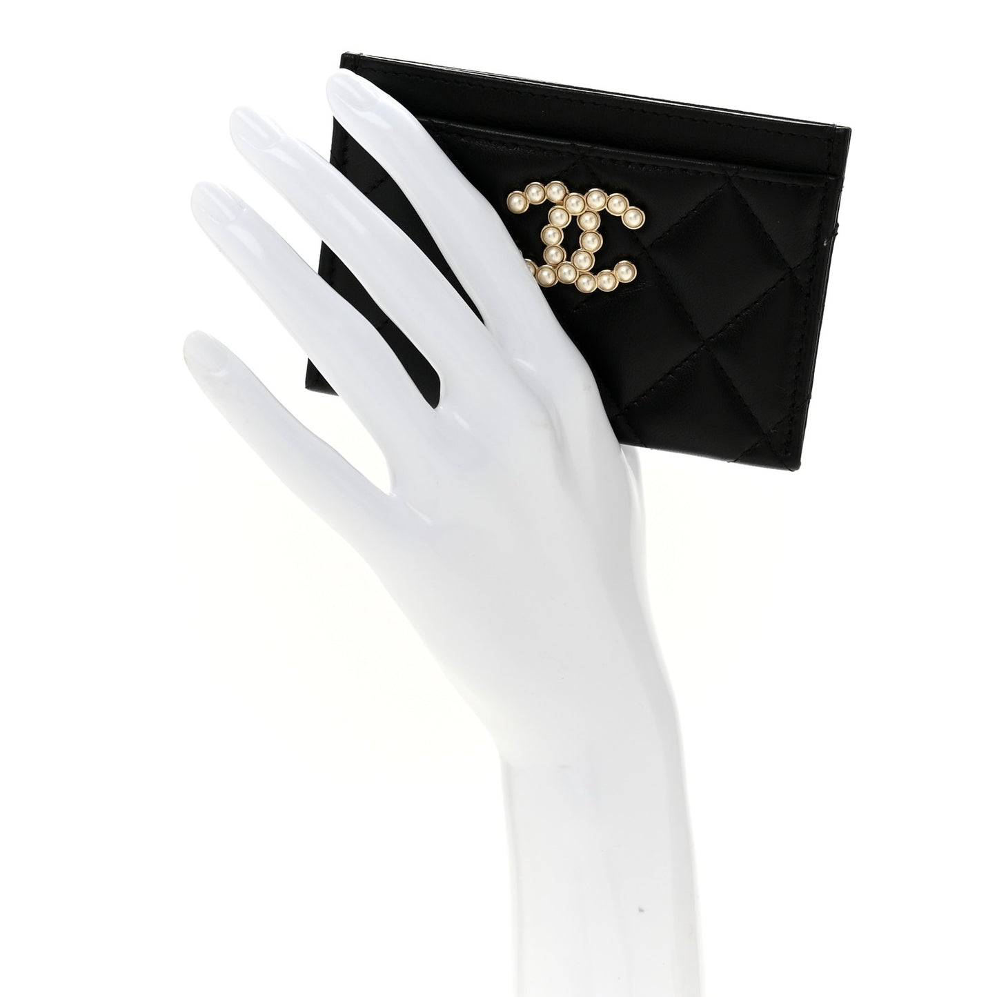 Lambskin Quilted Pearl CC Chanel Card Holder Black